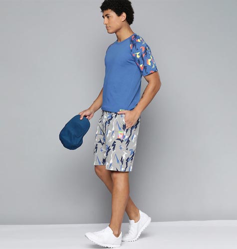 Men Grey Printed Cotton Sports Shorts